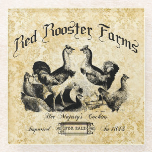 Vintage Poultry Farm Advertisement  Glass Coaster