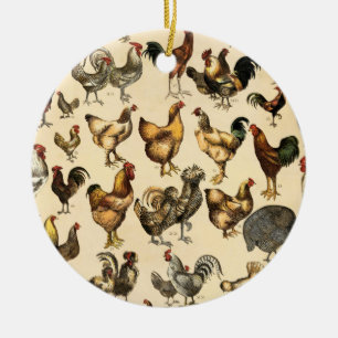 Vintage Poultry of the World Chicken Breed Art Ceramic Ornament