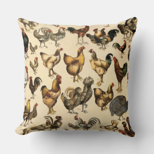 Vintage Poultry of the World Chicken Breed Art Cushion