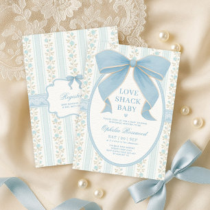 Vintage Powder Blue Bow Boy Baby Shower Invitation