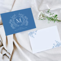Vintage Powder French Blue Floral Crest Monogram