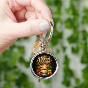 Vintage Powered by Coffee – Retro Coffee Lover Des Key Ring