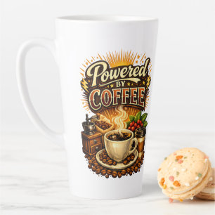 Vintage Powered by Coffee – Retro Coffee Lover Des Latte Mug
