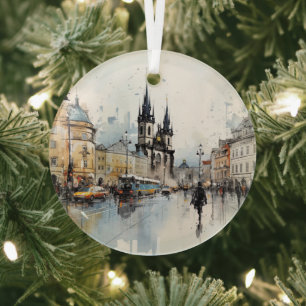 Vintage Prague Ceramic Tile Glass Tree Decoration