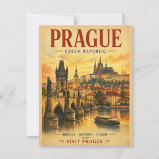 Vintage Prague Cityscape Illustration with Histori Card