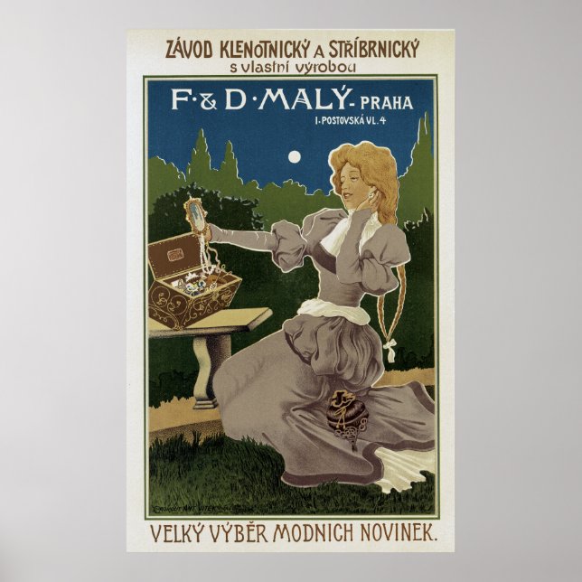 Vintage Praha Jewellery and Silverware Ad Poster (Front)