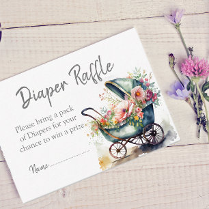 Vintage Pram Baby Shower Diaper Raffle  Enclosure Card