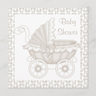 VINTAGE PRAM BABY SHOWER INVITATION SEPIA/WHITE