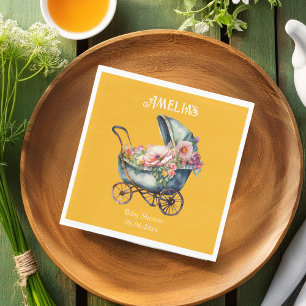Vintage Pram Baby Shower Personalised Napkin
