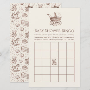 Vintage Pram Brown Ivory Baby Shower Bingo Game