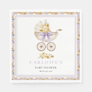 Vintage Pram Lavender Floral Baby Shower Napkin