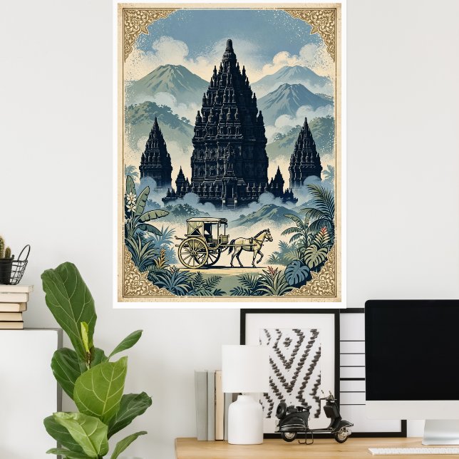 Vintage Prambanan Hindu Temple Java Indonesia Poster (Home Office)