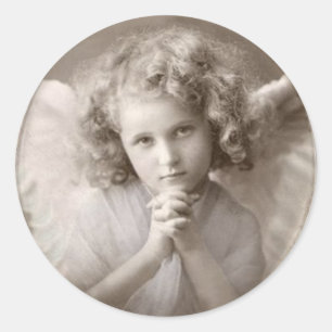 Vintage Praying Angel Girl Classic Round Sticker
