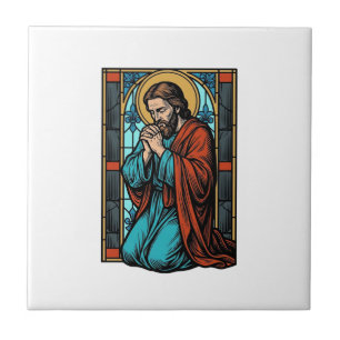 Vintage Praying Religious Figure Vector Shirt Desi Ceramic Tile