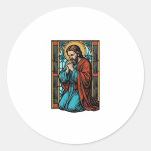 Vintage Praying Religious Figure Vector Shirt Desi Classic Round Sticker