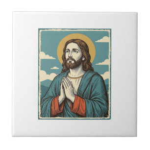 Vintage Praying Saviour Religious Shirt Design_1 Ceramic Tile