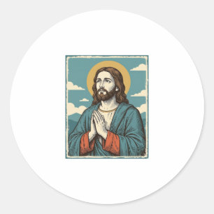 Vintage Praying Saviour Religious Shirt Design_1 Classic Round Sticker