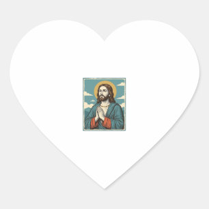 Vintage Praying Saviour Religious Shirt Design_1 Heart Sticker