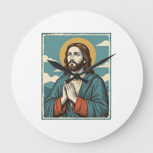 Vintage Praying Saviour Religious Shirt Design_1 Large Clock