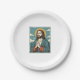 Vintage Praying Saviour Religious Shirt Design_1 Paper Plate