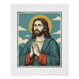 Vintage Praying Saviour Religious Shirt Design_1 Poster