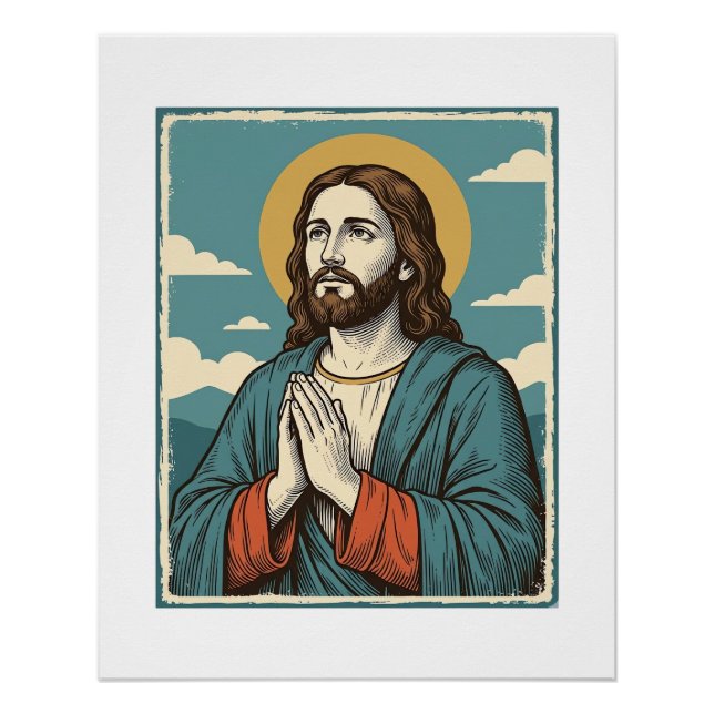 Vintage Praying Saviour Religious Shirt Design_1 Poster (Front)