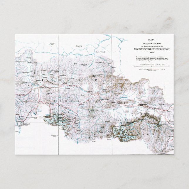 Vintage Preliminary Map of Mount Everest Postcard (Front)