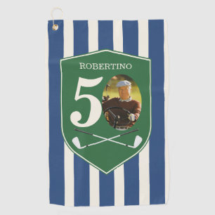 Vintage Preppy Golfer Blue Photo 50th Birthday Golf Towel