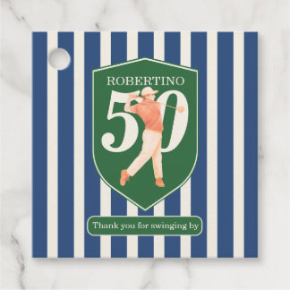 Vintage Preppy Golfer Blue White 50th Birthday Favour Tags