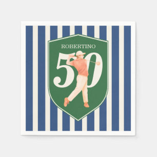 Vintage Preppy Golfer Blue White 50th Birthday Napkin