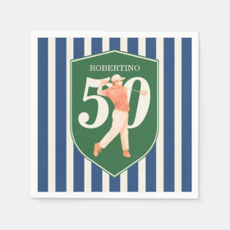 Vintage Preppy Golfer Blue White 50th Birthday Napkin