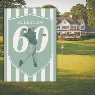 Vintage Preppy Golfer Green White 60th Birthday Invitation