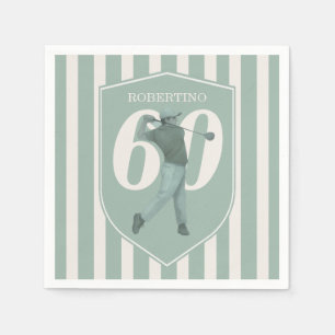 Vintage Preppy Golfer Green White 60th Birthday Napkin