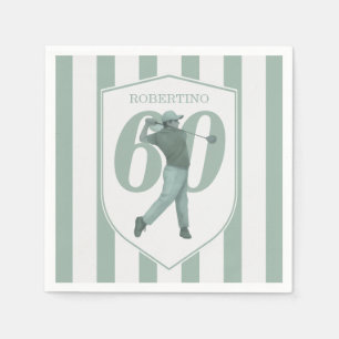 Vintage Preppy Golfer Green White 60th Birthday Napkin