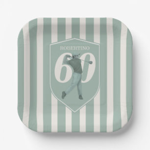 Vintage Preppy Golfer Green White 60th Birthday Paper Plate