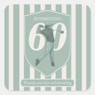Vintage Preppy Golfer Green White 60th Birthday Square Sticker