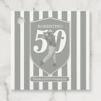 Vintage Preppy Golfer Grey White 50th Birthday Favour Tags