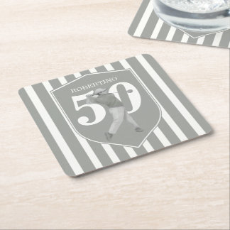 Vintage Preppy Golfer Grey White 50th Birthday Square Paper Coaster