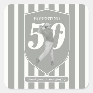 Vintage Preppy Golfer Grey White 50th Birthday Square Sticker