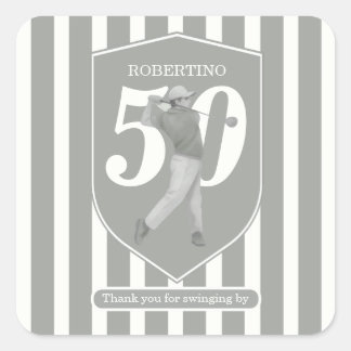 Vintage Preppy Golfer Grey White 50th Birthday Square Sticker