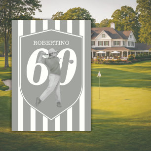 Vintage Preppy Golfer Grey White 60th Birthday Invitation