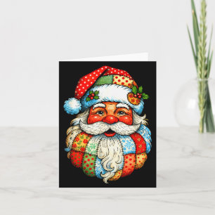 Vintage Preppy Santa Claus Face Patchwork Christma Card