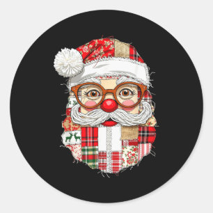 Vintage Preppy Santa Claus Face Patchwork Christma Classic Round Sticker
