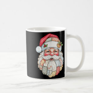 Vintage Preppy Santa Claus Face Patchwork Christma Coffee Mug
