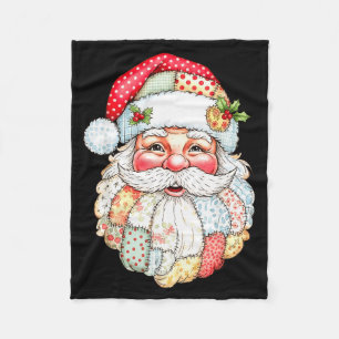 Vintage Preppy Santa Claus Face Patchwork Christma Fleece Blanket