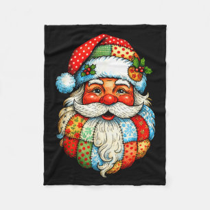 Vintage Preppy Santa Claus Face Patchwork Christma Fleece Blanket