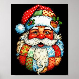 Vintage Preppy Santa Claus Face Patchwork Christma Poster