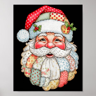 Vintage Preppy Santa Claus Face Patchwork Christma Poster