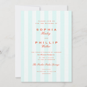 Vintage Preppy Stripes Teal Orange Wedding Invitation