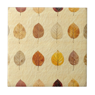 Vintage Pressed Fall Leaves Gold Brown Cream Ceramic Tile